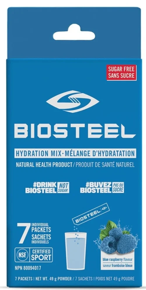 BioSteel High-Performance Sports Hydration Mix (7 Count) -Hockey Equipage Store 630614 CAN 20Biosteel Hydration 20Mix Blue 20Raspberry 7CT Front
