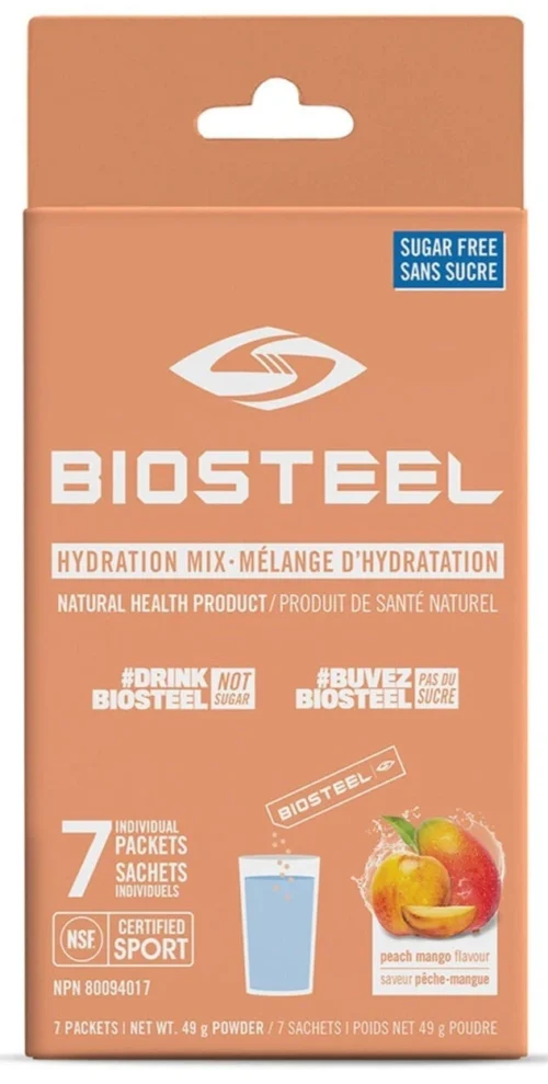 BioSteel High-Performance Sports Hydration Mix (7 Count) -Hockey Equipage Store 630615 CAN 20Biosteel Hydration 20Mix Peach 20Mango 7CT Front
